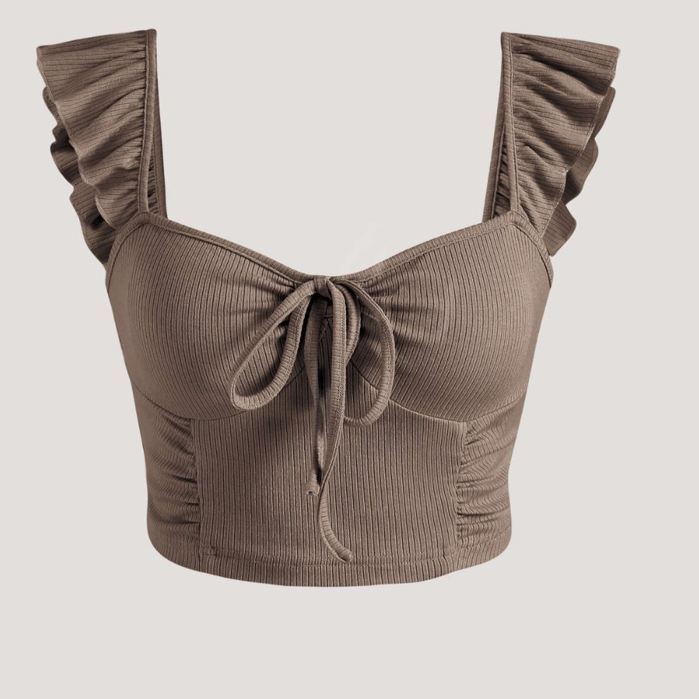 Cider Brown Ruffled Crop - S